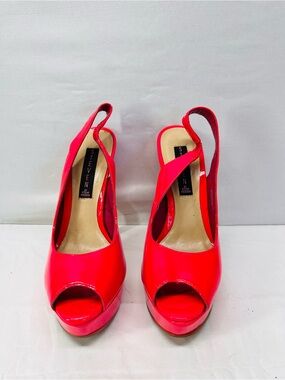 Steven By Steve Madden Bright Red Patent Slingback Peep-Toe Heels